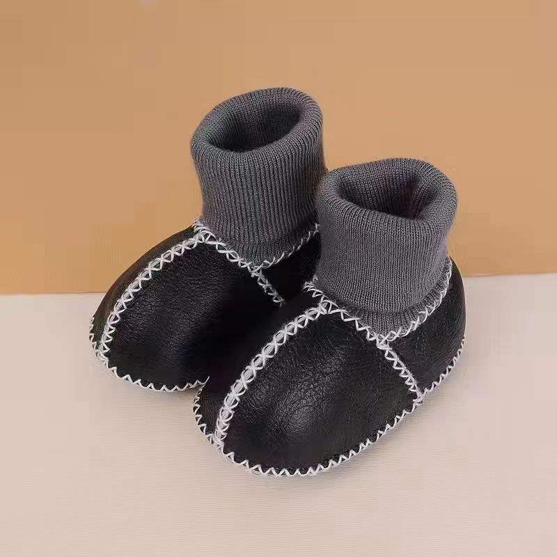 Fur Integrated Baby Shoes and Socks Warm Thick Autumn and Winter Baby Soft Soles Do Not Fall Off Toddler Shoes Newborn 0-6-12