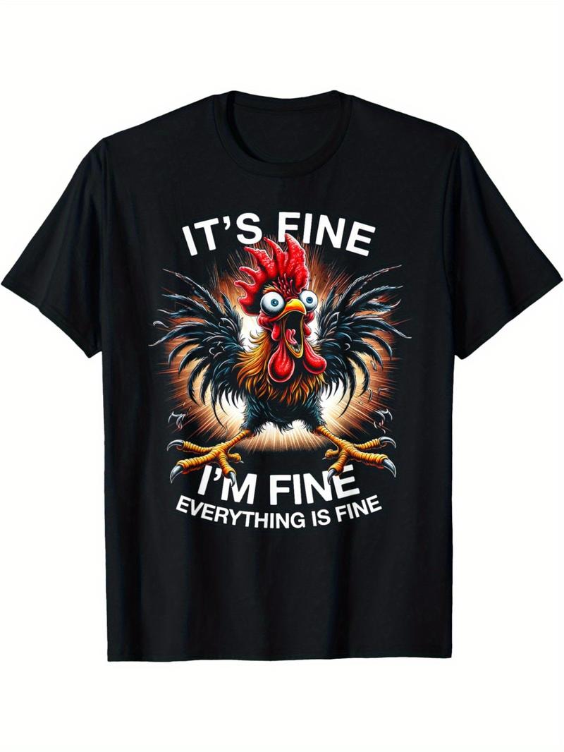 Vintage Graphic 100 Cotton TShirt Rooster Its Fine Im Fine Everything Is Fine Summer M