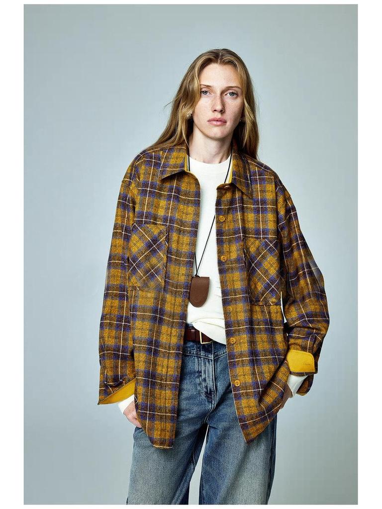 Hurry! Retro Plaid Double Pocket Yarn-Dyed Cotton Turn-Down Collar Shirt for Women - Perfect for Autumn