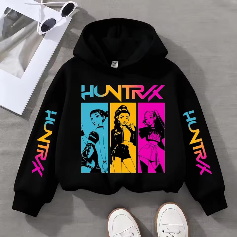 Girls Hooded Sweatshirt Warm Cute KPop Demon Hunter Cartoon Children's Wave Fashion Casual Tops Rumi Casual Purple Pink Clothing