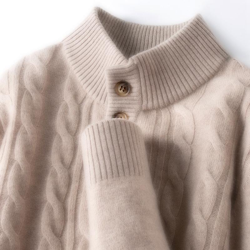 

Men s Thick Wool-Cashmere Blend Stand Collar Sweater with Buttons - Autumn/Winter New Style S (90-120 lbs)