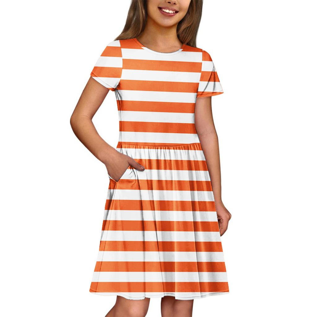 Mädchen Sommerkleid Farbe & Muster Ärmelloses Kleid Mit Tasche Freizeitkleid Kurzer Ärmel Partykleid