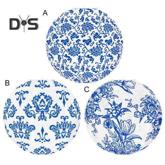 Felinar de Hârtie Chinoiserie Stil Chinezesc Model Albastru Felinare Agățate Decorare Felinar Rotund pentru Zi de Naștere Nuntă Petrecere Acasă Baby Shower