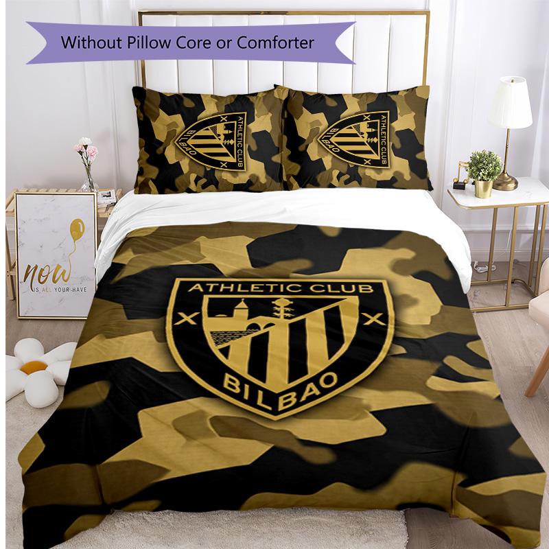 Athletic Bilbao Football Printed 3 Pieces Bedding Set, Comfortable Skin Friendly Bedroom Duvet Cover Set