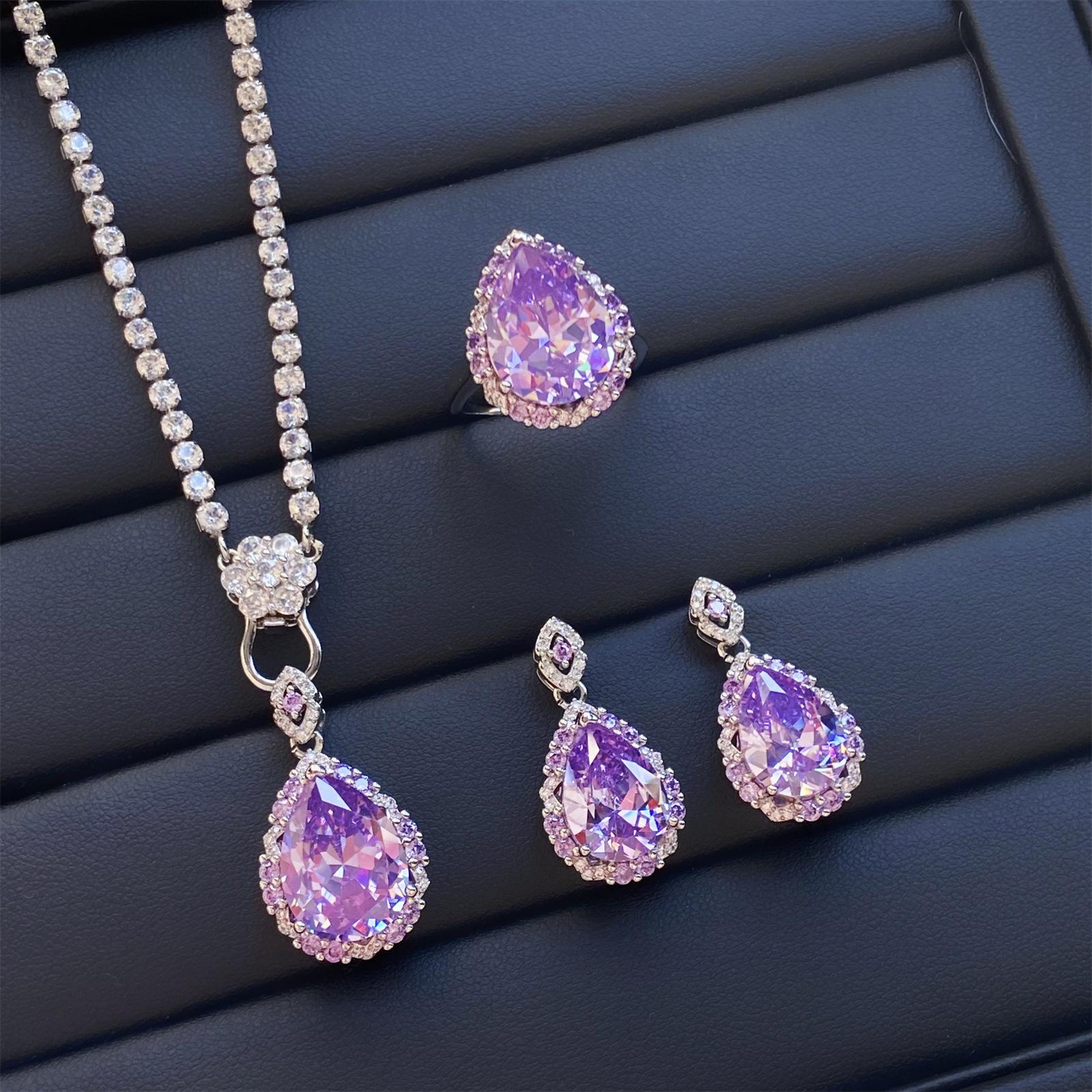 2025 Сверкающий Алмазный Подвеска Ювелирный Набор Ожерелье Женские Серьги Модный Тренд Набор 45CM