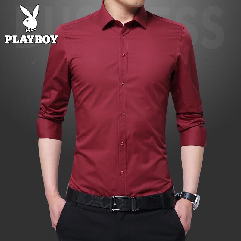 PLAYBOY Men s Solid Business Casual Long Sleeve Shirt 4XL