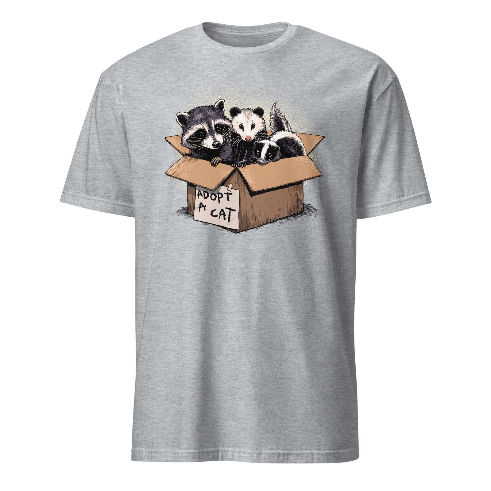Raccoon Shirt Adopt A Cat Funny Trash Panda Opossum T-Shirt Size S-3XL Gift Tee XL