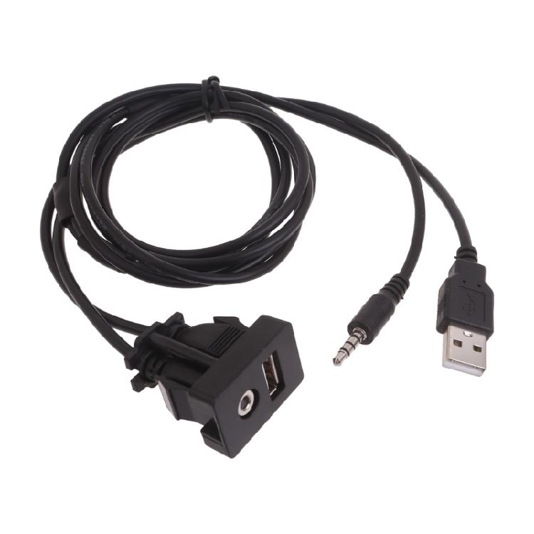 Practical USB Extension Cord Dashboard Panel Mount USB+ 3.5mm Port Plug