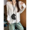 White shirt women's spring simple collar solid color bottoming shirt basic top loose casual long sleeve inner