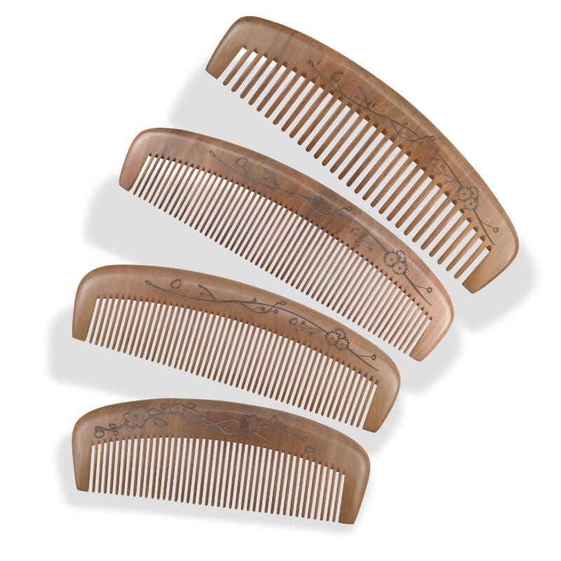 Engraved Old Peach Wood Comb for Hair Growth - Anti-Static, Curling & Styling, Home Use, with Logo