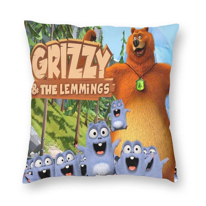 Lu Xika Chen Unisex Grizzy Bear Lemmings Cushion Covers Sofa Decoration Kids Tv Animation Square Throw Pillow Cover 45X45