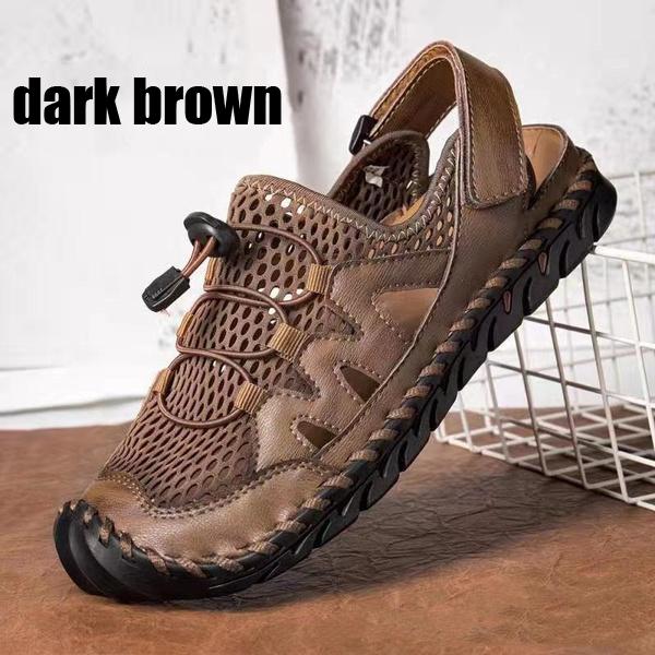 Sandalias de malla transpirable para hombre, sandalias de playa informales de verano, Sandalias planas de piel de vaca auténtica, sandalias para vadear de talla grande 38-48