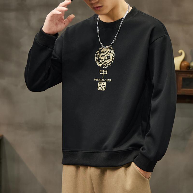 

Осенне-зимний мужской тяжелый утолщенный свитер в китайском стиле Guochao Velvet Youth с длинными рукавами 4XL чёрный