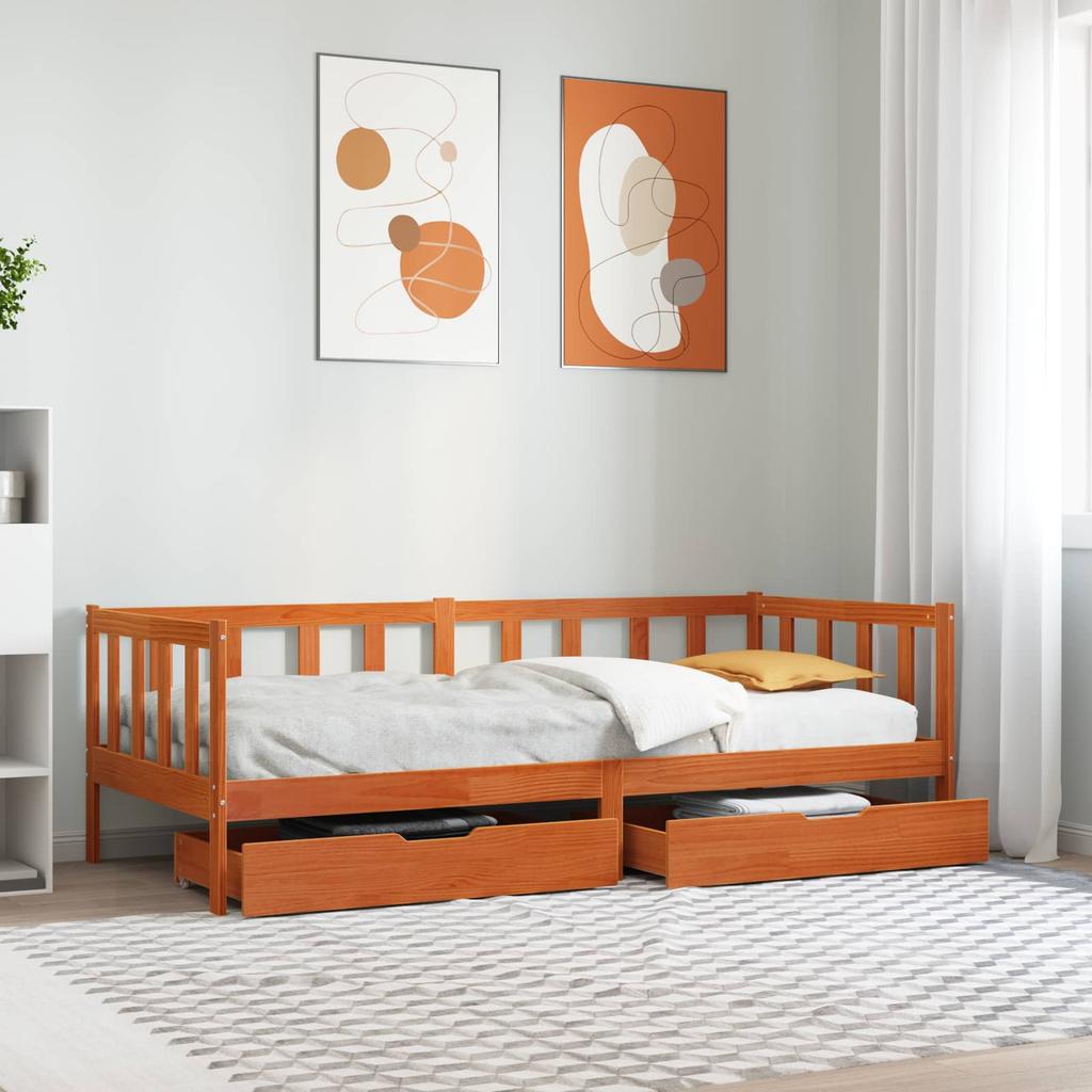 Convertible Daybed with Drawers 3 Pcs Wax Brown Solid Pine Wood