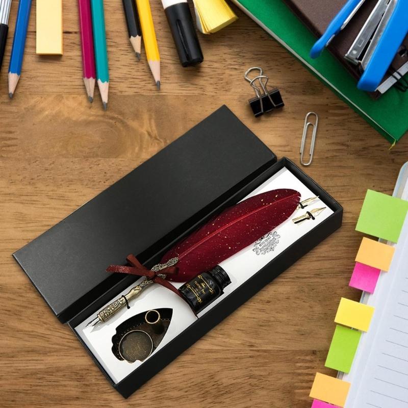 Vintage Signature Pen Calligraphy Pen for Writing, Delicate Gift Fancy Pen Feather Calligraphy Pen Set Luxury Quills Pen