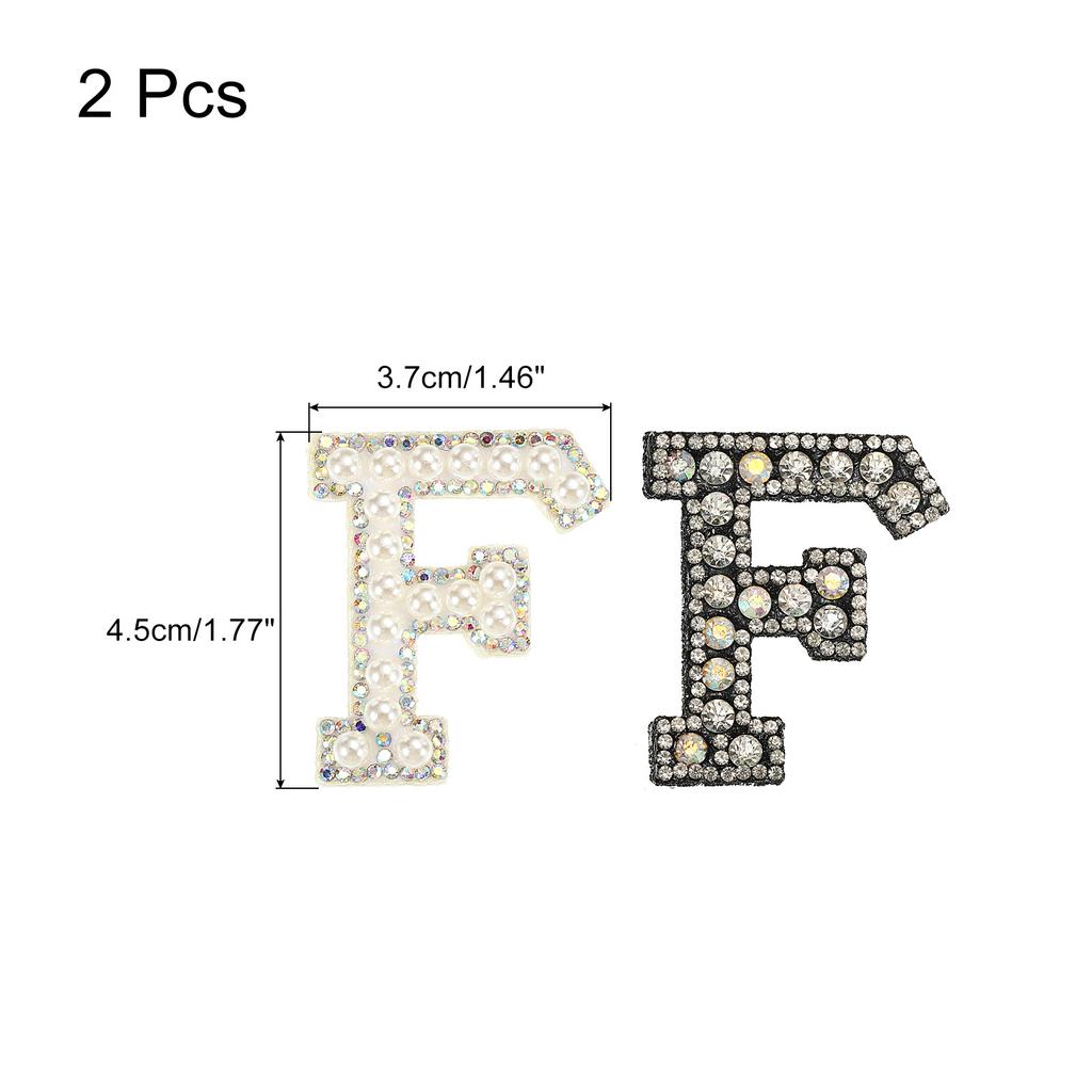 2pcs Iron On Patch Decorative Glitter Pearl Applique Rhinestone English Letter for Clothes Applique DIY Handmade Bag Hat Jeans
