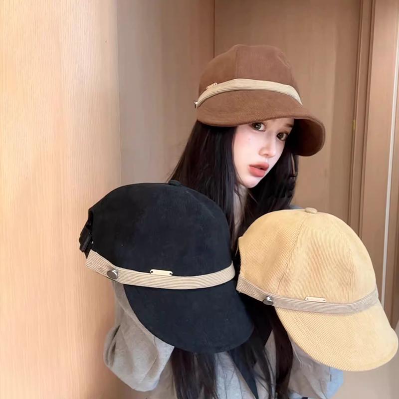 Retro Corduroy Versatile Casual Travel Face Small Warm Pile Bucket Hat Women