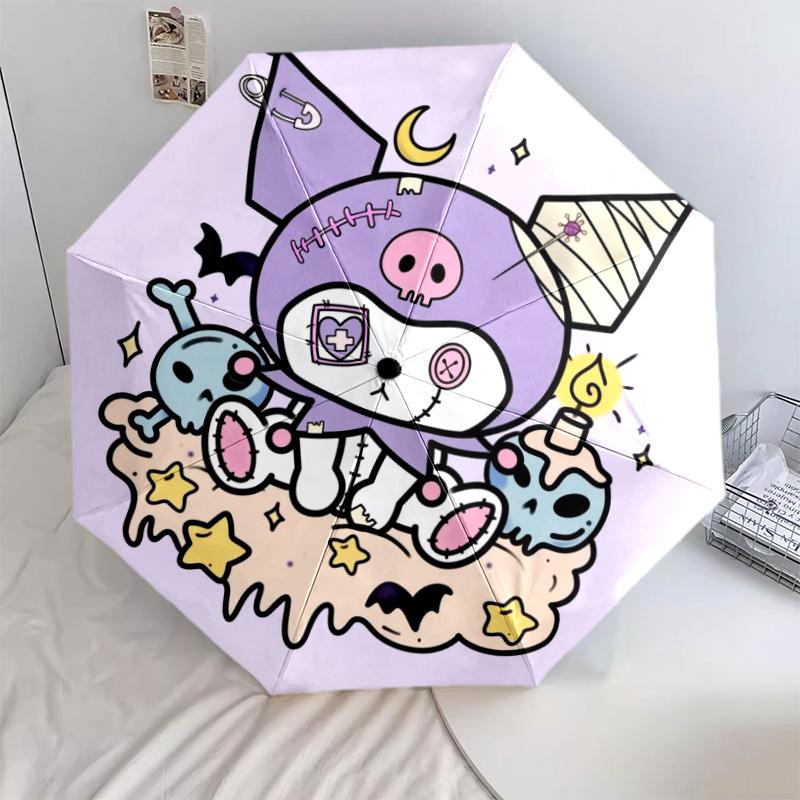 Kuromi-Muster, automatischer Klappschirm, tragbares und faltbares Design, 8 Speichen, ein Weihnachts- oder Geburtstagsgeschenk.