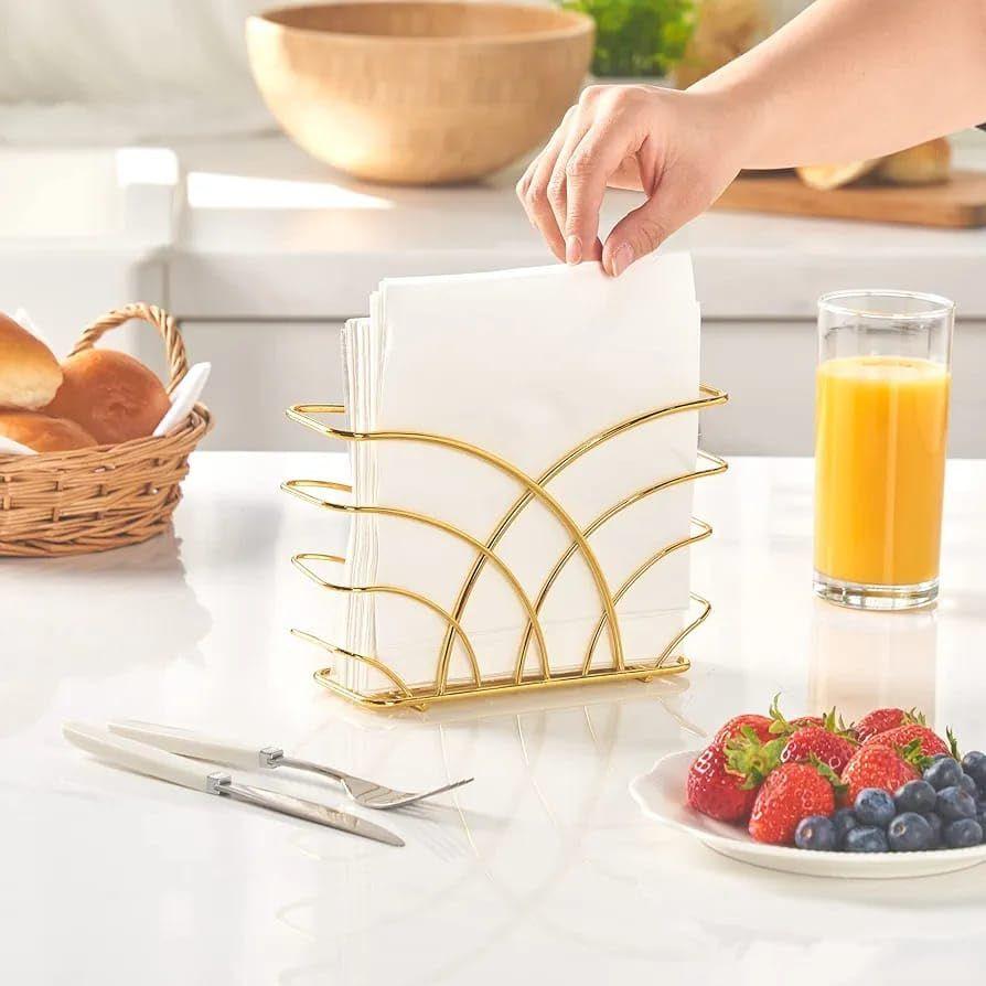 Modern Napkin Holder for Dining Table and Kitchen - Tissue Paper Stand for Home Décor, Restaurant, Dispenser Organizer (Gold
