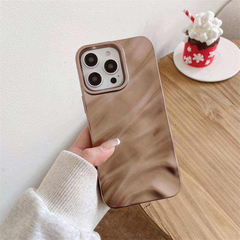 Luxury Wave Satin Ruffle Pattern Phone Case For iPhone 11 12 13 14 15 16 Pro Max Plus Glitter Shockproof Solid Color Cover