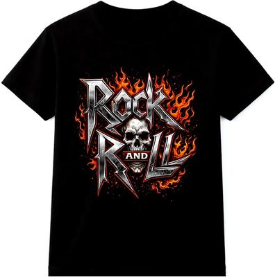 Rock N Roll T Shirt Flaming Skull Heavy Metal Gothic Biker Vintage Tee