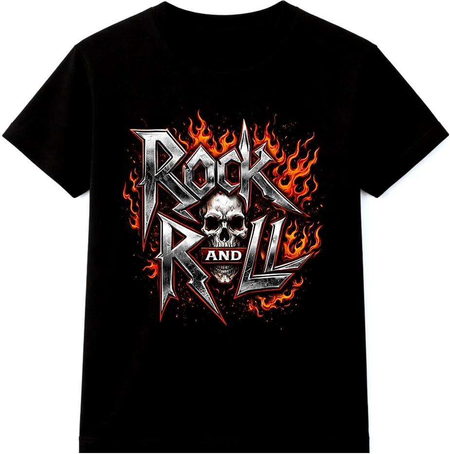 Rock N Roll T Shirt Flaming Skull Heavy Metal Gothic Biker Vintage Tee L