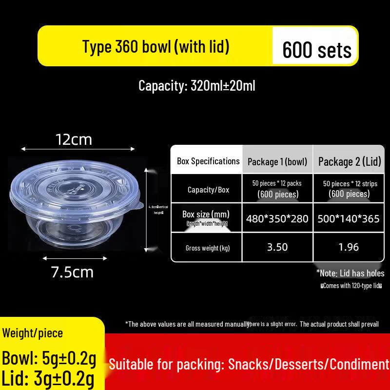 Thickened Disposable Plastic Takeaway Bowls
