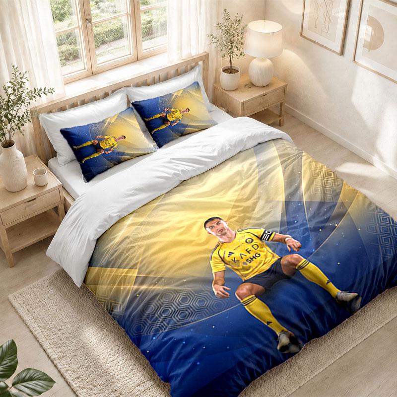 Bettwäsche-Set 1 Bettbezug 2 Kissenbezüge Cristiano Ronaldo Druck Schlafzimmer Heimdekoration