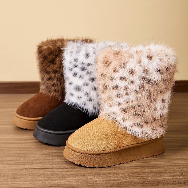 New hot-selling women's leopard print snow boots, plush and thickened thermal cotton slippers, plush cotton shoes.