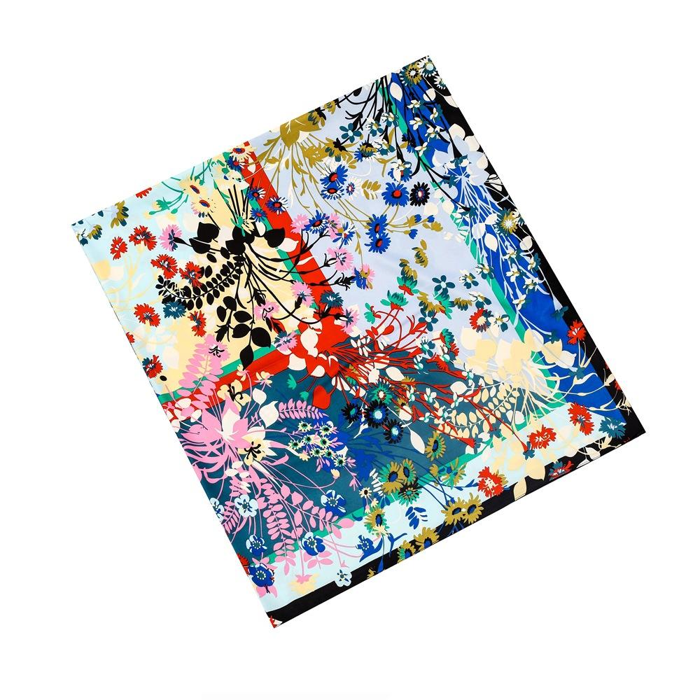 Silk Scarf Women Large Shawl French New Plant And Flower Print Square Bandana Luxury Kerchief Hijab Scarf Female Foulards 130CM