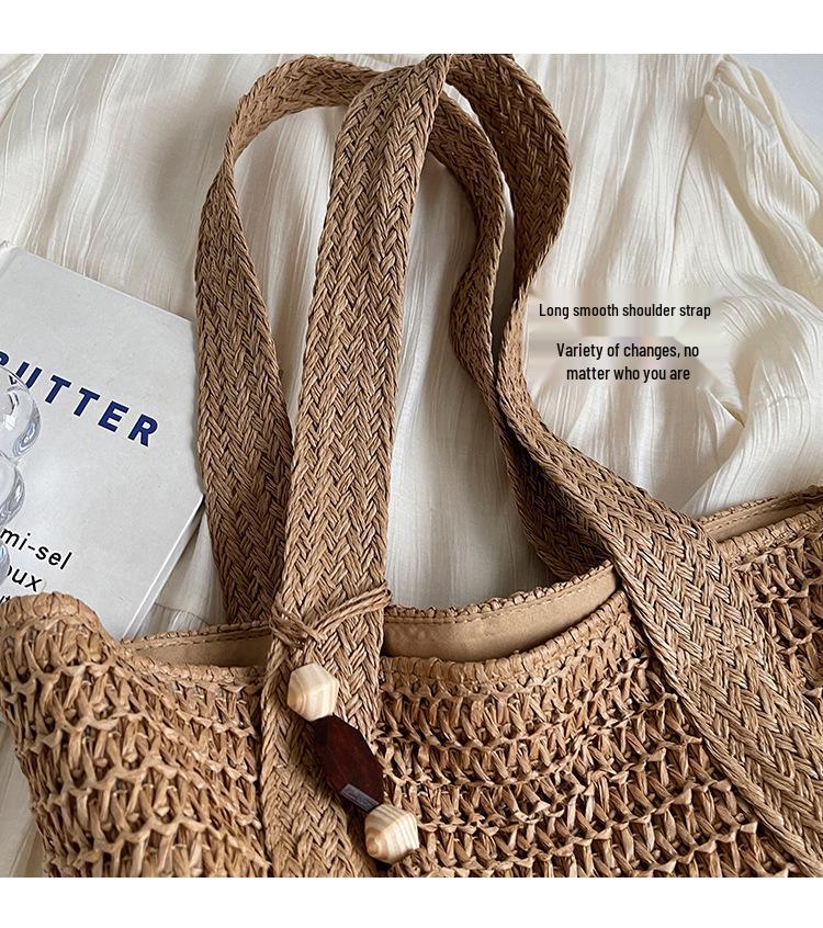 Versatile Solid Color Straw Beach Bag – Large Capacity Vacation Handbag
