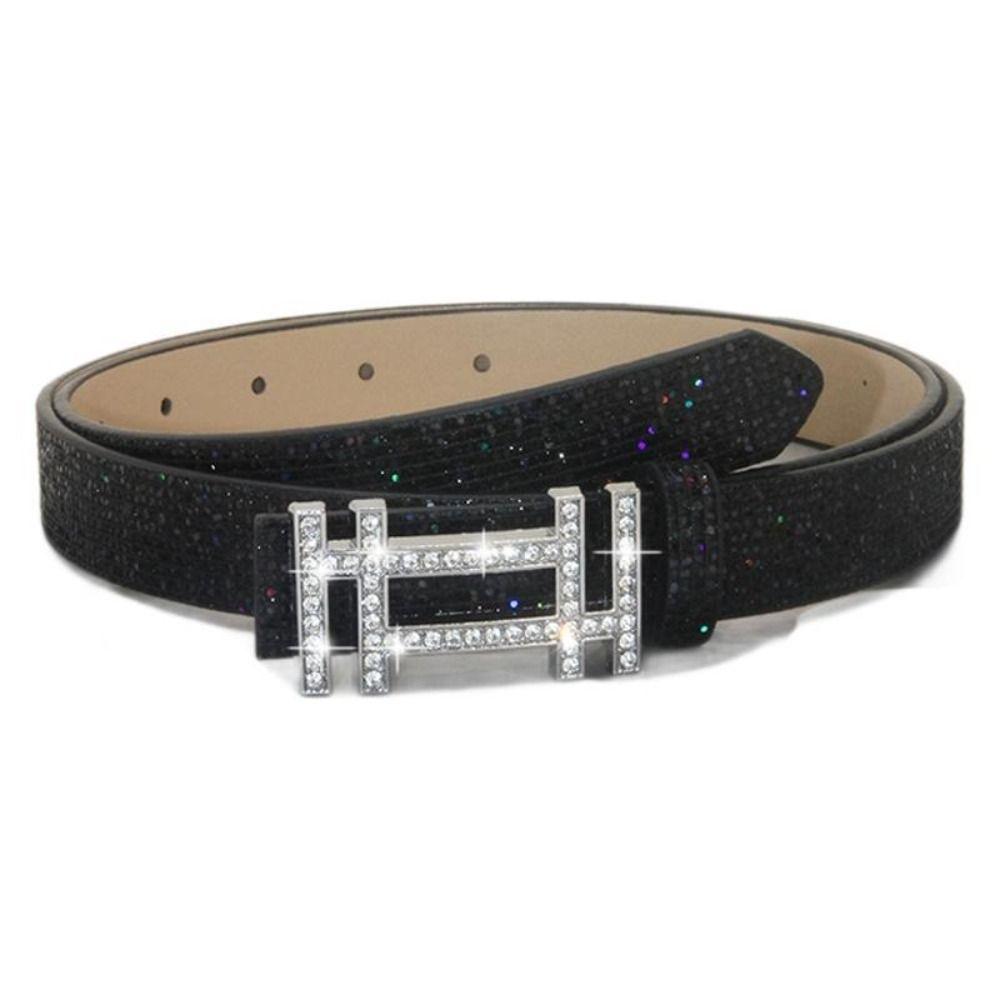 Glitter PU Leather Belt Bling Bling Trendy Waistband Vintage Waist Strap  Women