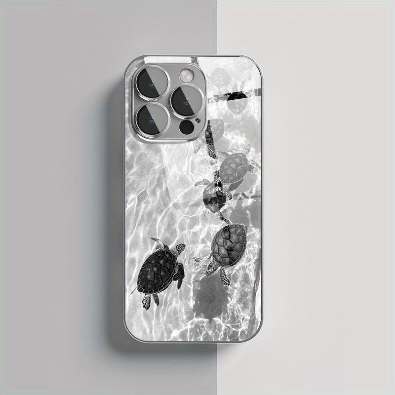 Marine Turtle Pattern Tempered Glass Phone Case For iPhone 17 16 15 14 13 12 11 Pro Max 16 Plus 17 Air Electroplate Silver Cover