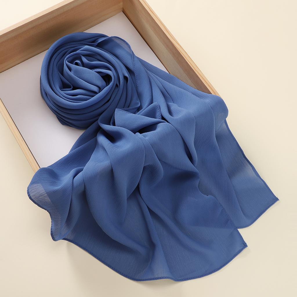 Muslim Plain Crinkle Hijabs Heavy Chiffon Scarf Arab Crepe Shawl Wraps Islamic Headband Solid Color Foulard Women