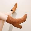 Elegant Faux Suede High Heel Ankle Boots Woman Fashion Slip On Pointed Toe Dress Boots Women Office Square Heeled Short Booties