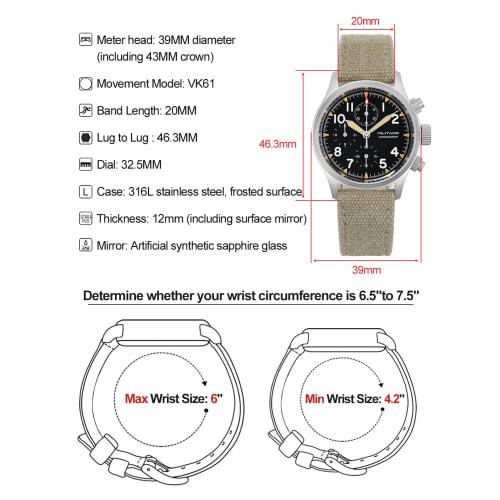 TACTICAL FROG Militado Military Chronograph Watch, 39mm Sapphire Crystal Pilot's Watch VK61, Quartz Movement, Luminous Wristwatch, 100m Water Resistan