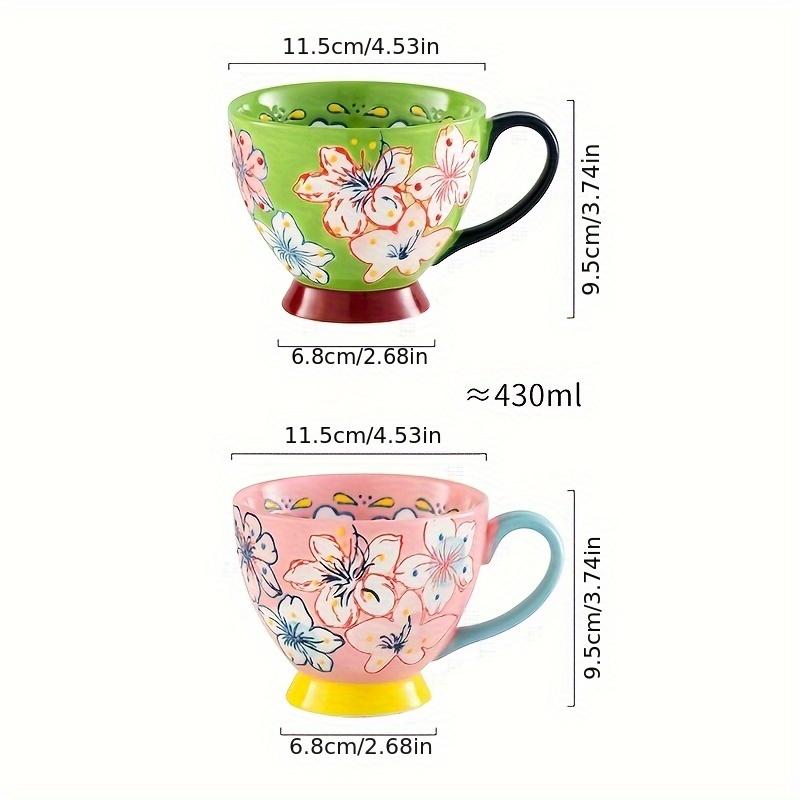 2pcs Floral Ceramic Mug Set 430ml/14.13oz, French Countryside Style with Vibrant Flowers,Butterflies, Reusable, Microwave Safe,for Hot & Cold Drinks,