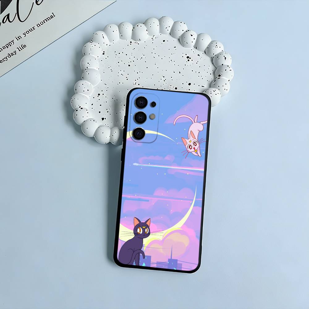 S-Sailor- Moon Black Soft Silicone Phone Case for Samsung S25, S24, S21, S22, S23, S30, Ultra, S20, Plus, FE, Lite