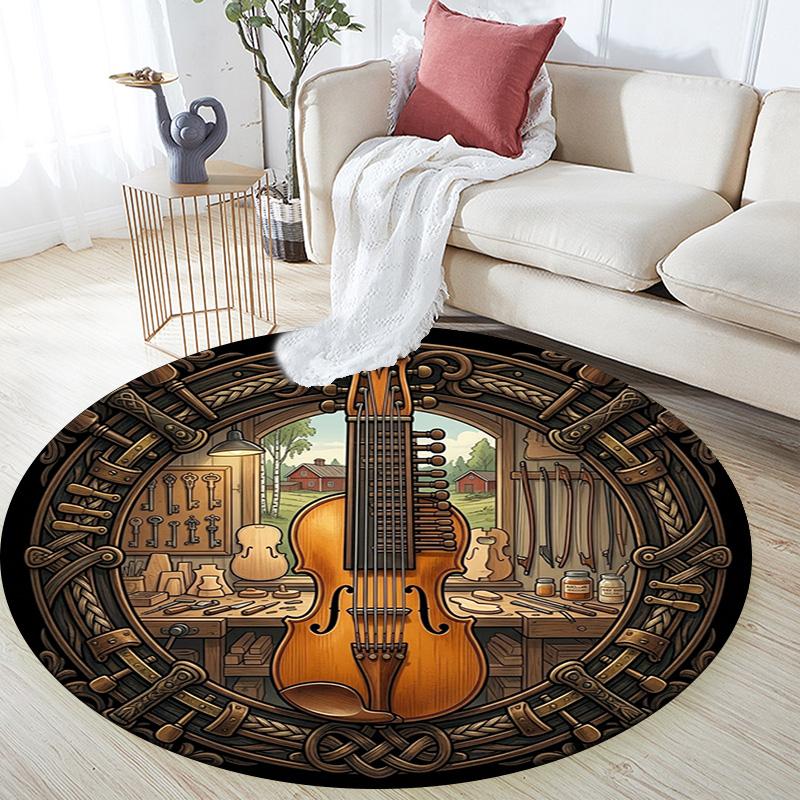 Craftsmanship Violin Round Area Rug Under Office Chairs Bedroom Living Room Home Decor