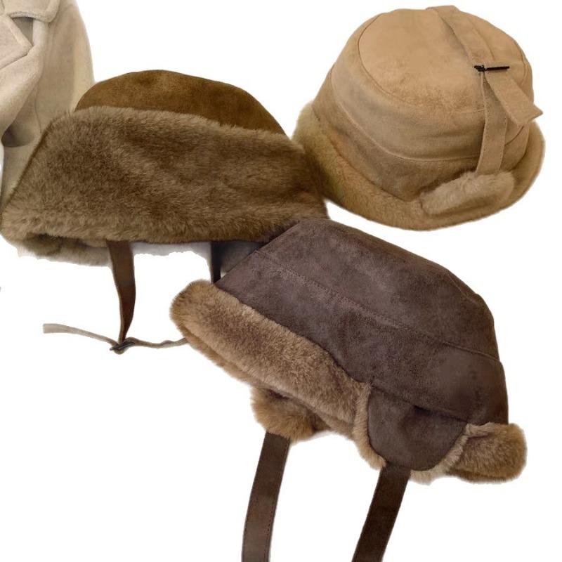 Women S Suede Earflap Hat Outdoor Casual Warm Plush Hat