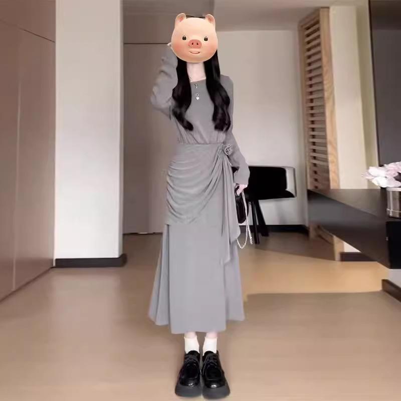 Design Sense Waist Skinny Irregular Versatile Dress Women's Spring High-end Long Dress