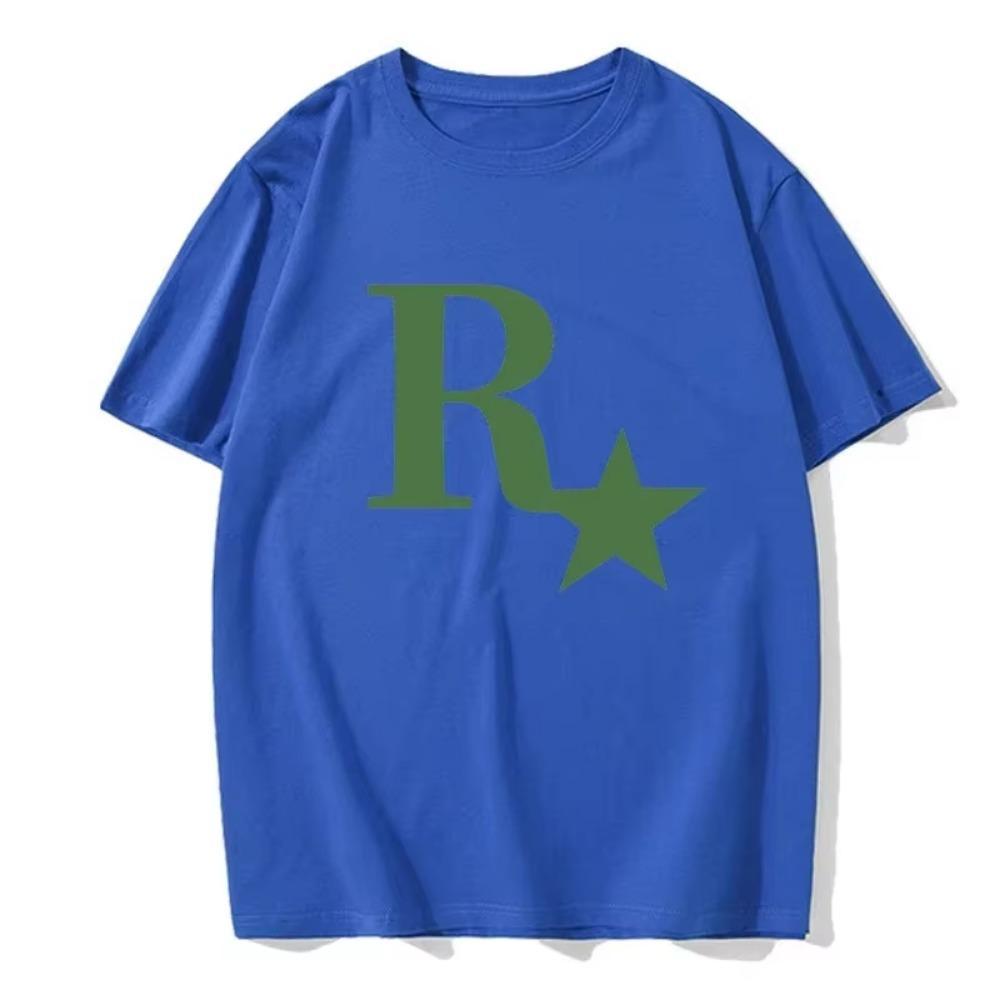 R Star Original Printed Pure Cotton T-shirt for Men and Women Same Style Couple Short Sleeved Clothes Pure Cotton Short Sleeved