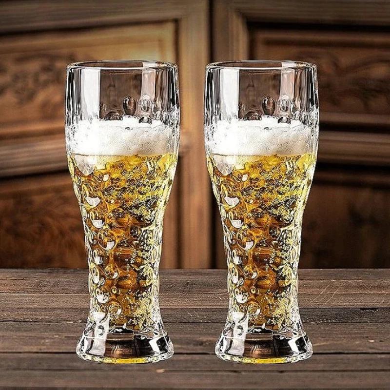 2pcs Sets Craft Beer Glass Creative Wheat Beer Glass Home Transparent Cold Drink Party Beverage Cup Cup Cocktail Glass Bar Tools