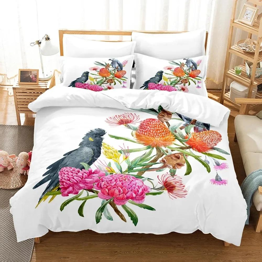 Parrot Lovely Gray Parrot Themed Comfortable Duvet Quilt Cover Pillowcase Bedding Set Children Bedroom Decoration Home Textile