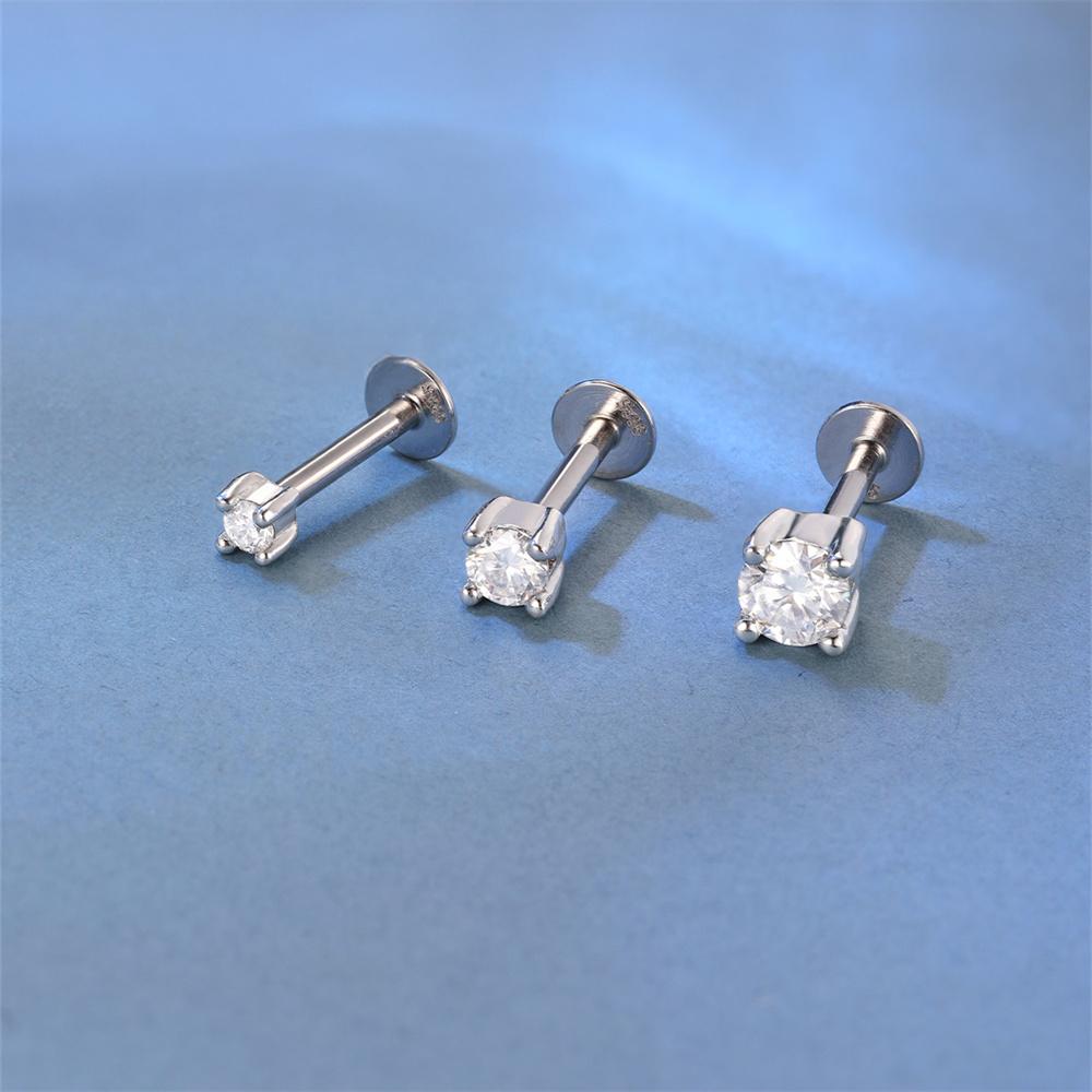 AIDE 925 Silver 1PC Mini Moissanite Four-Claw Screw Stud Earrings Casual Design DIY INS Ear Studs For Lady Jewelry