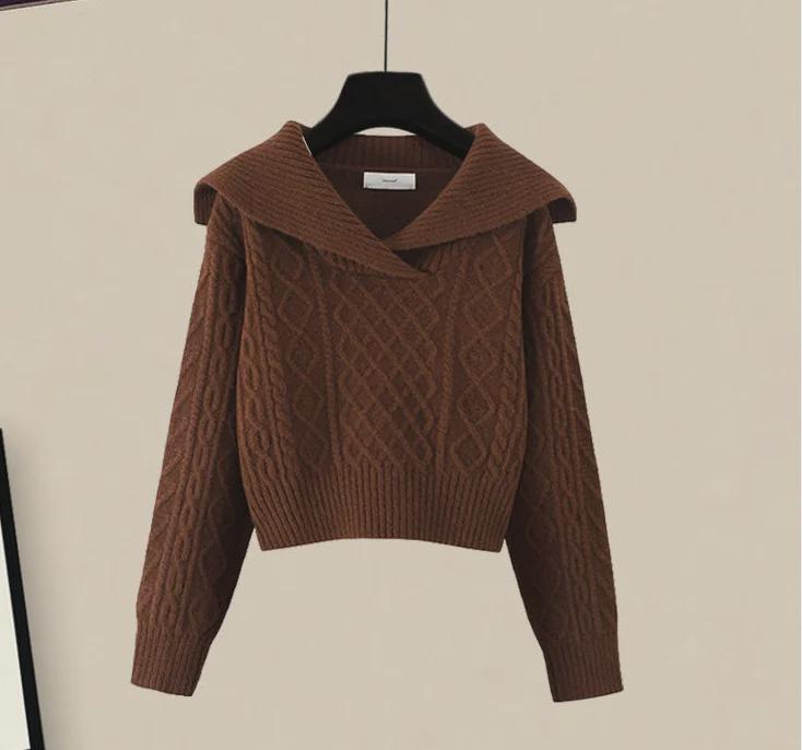 Navy Collar Retro Japanese Lazy Style Sweater & Skirt Set - Autumn 2024 Collection.