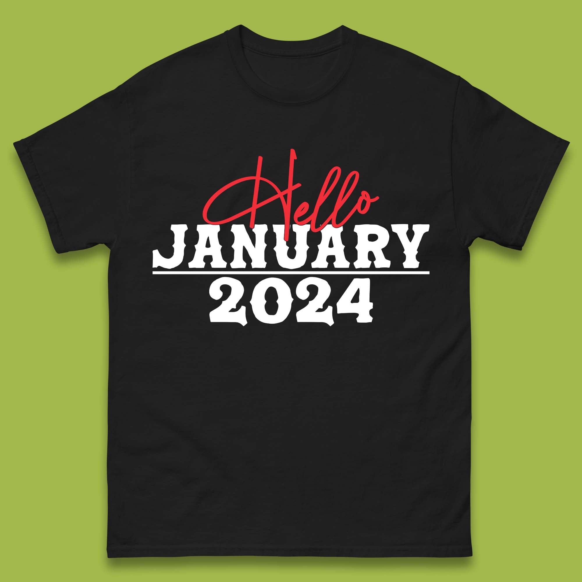 Hello January 2024 Mens T-Shirt Womens Tops Tees S