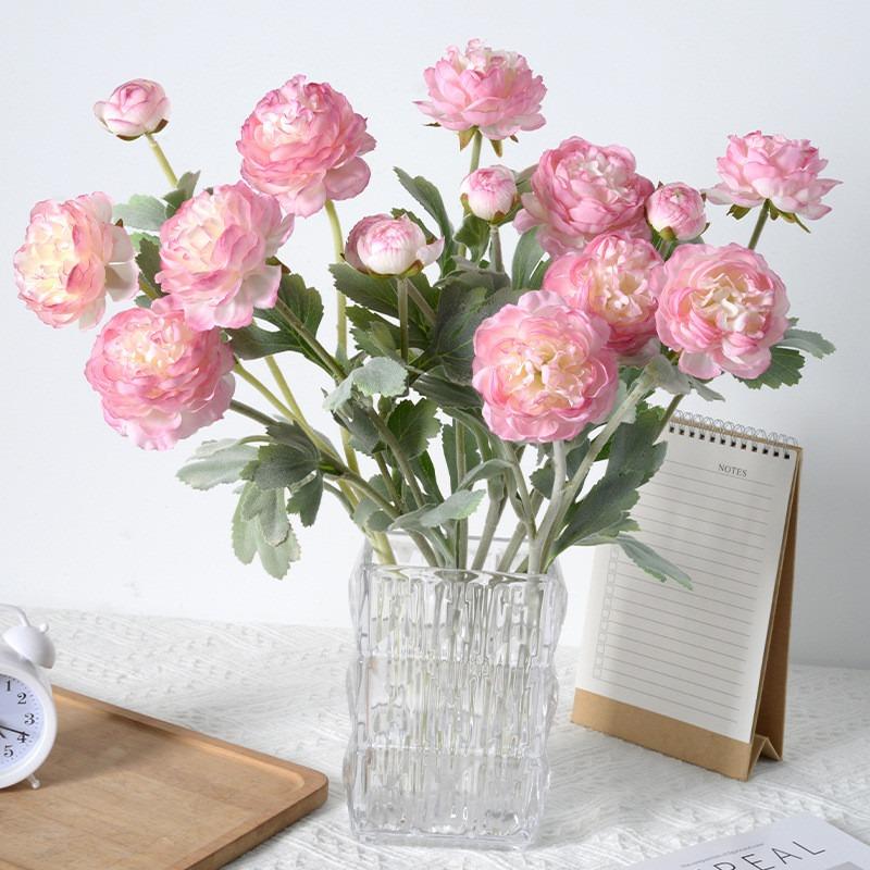 3-Heads Artificial Ranunculus Flowers Arrangement Exquisite A Must- Have for Home And Wedding Decoration