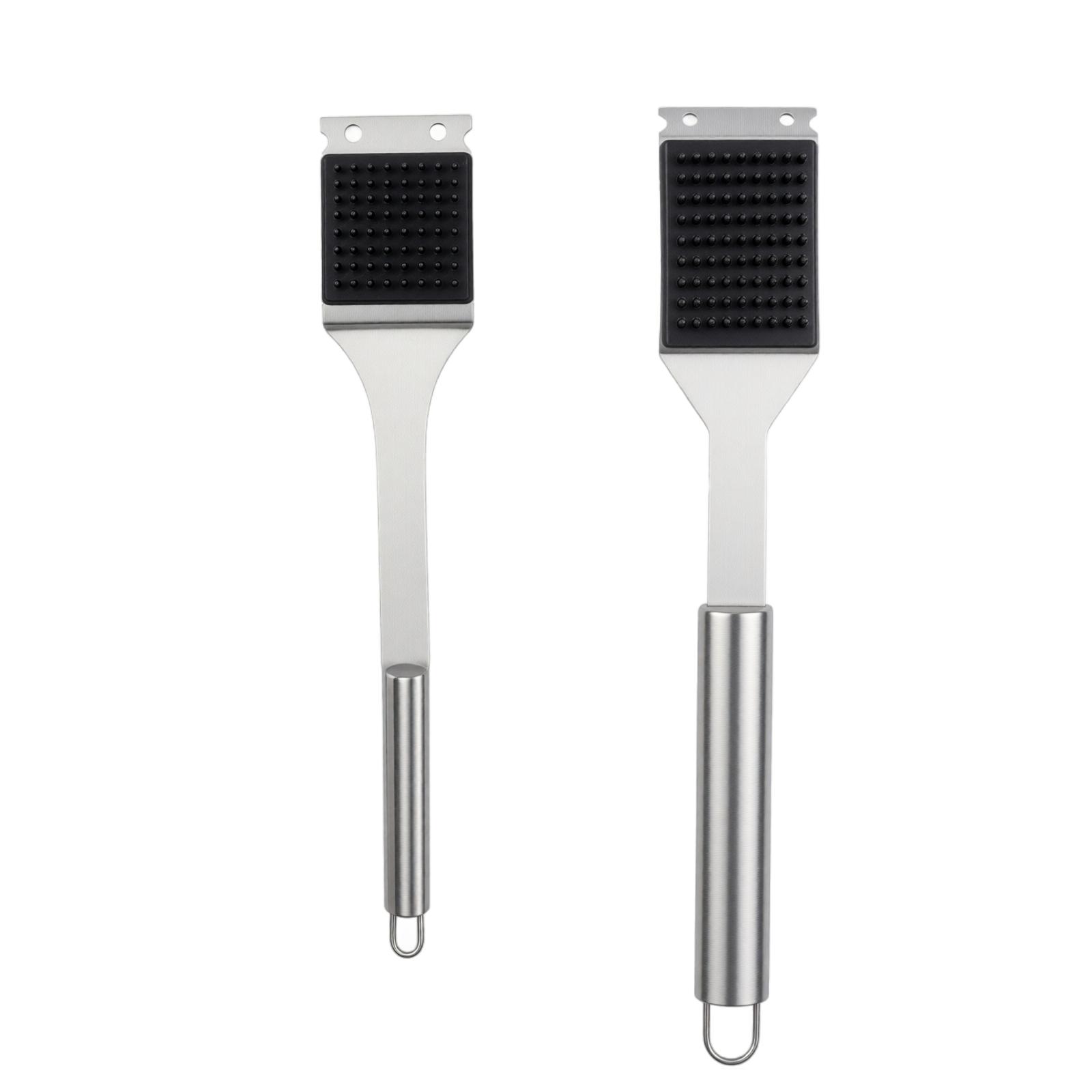 2 Pack BBQ Grill Brush with Scraper, Square Brush for Cleaning Grates, Outdoor Barbecue Cleaning Tool One Size