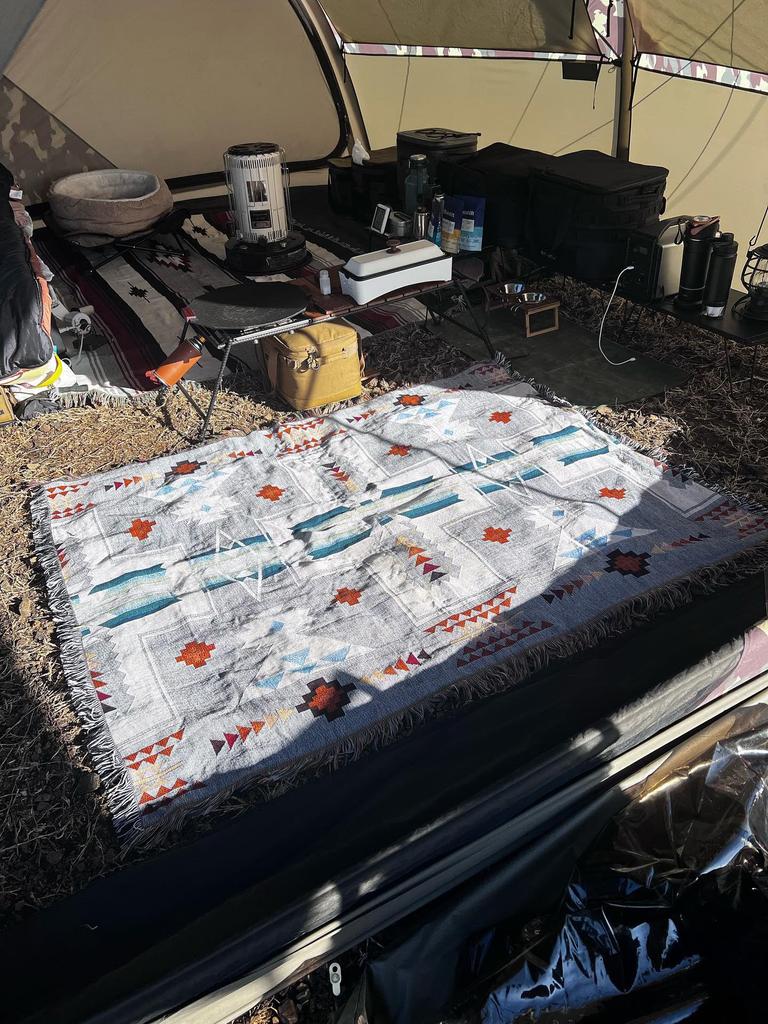 Peel Forest El Paso Mexican Rug with Native Ortega Camping Saddle Blanket for Outdoors and Van Blanket, Multi-Cover Pattern, Rug, Life, Gray,